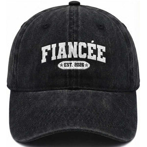 Fiancee Est 2026 Washed Cotton Baseball Cap Future Mrs. and Mr. Bridal Shower Engagement Gift TS10 Washed Cap Universal Fit Black Print Your Wear
