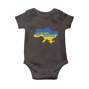 Slava Ukraini Baby Onesie Ukrainian Ukraine Flag Pride TS10 Dark Chocolate Print Your Wear