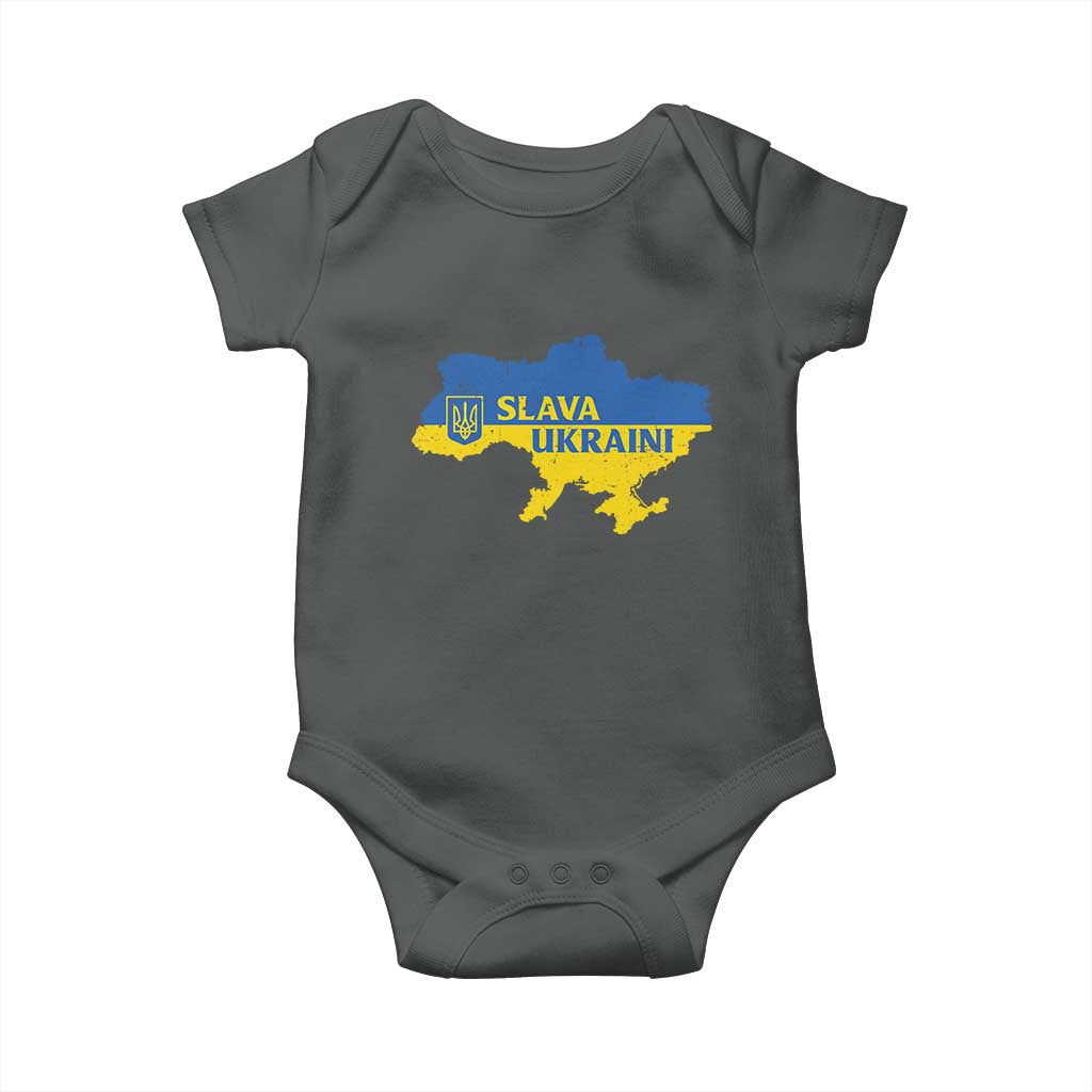 Slava Ukraini Baby Onesie Ukrainian Ukraine Flag Pride TS10 Dark Heather Print Your Wear