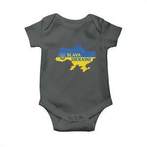 Slava Ukraini Baby Onesie Ukrainian Ukraine Flag Pride TS10 Dark Heather Print Your Wear