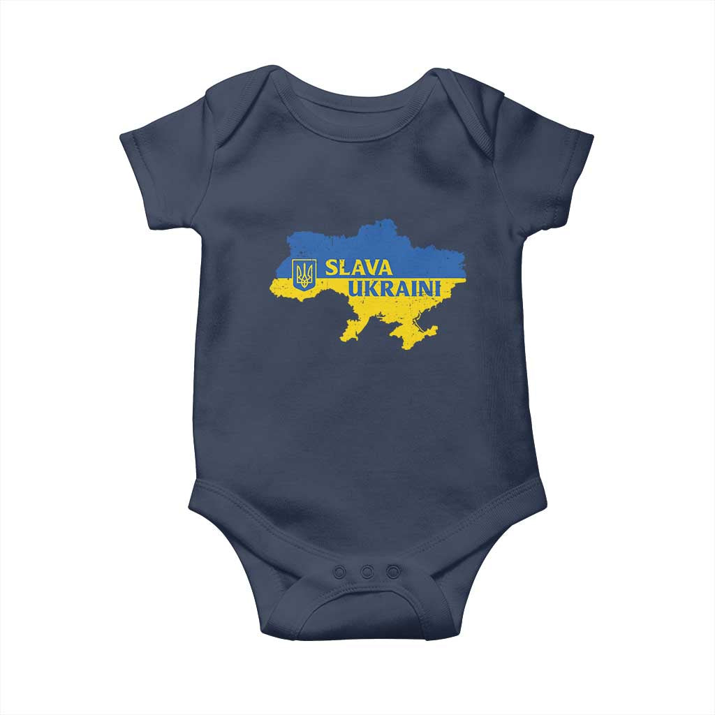 Slava Ukraini Baby Onesie Ukrainian Ukraine Flag Pride TS10 Navy Print Your Wear