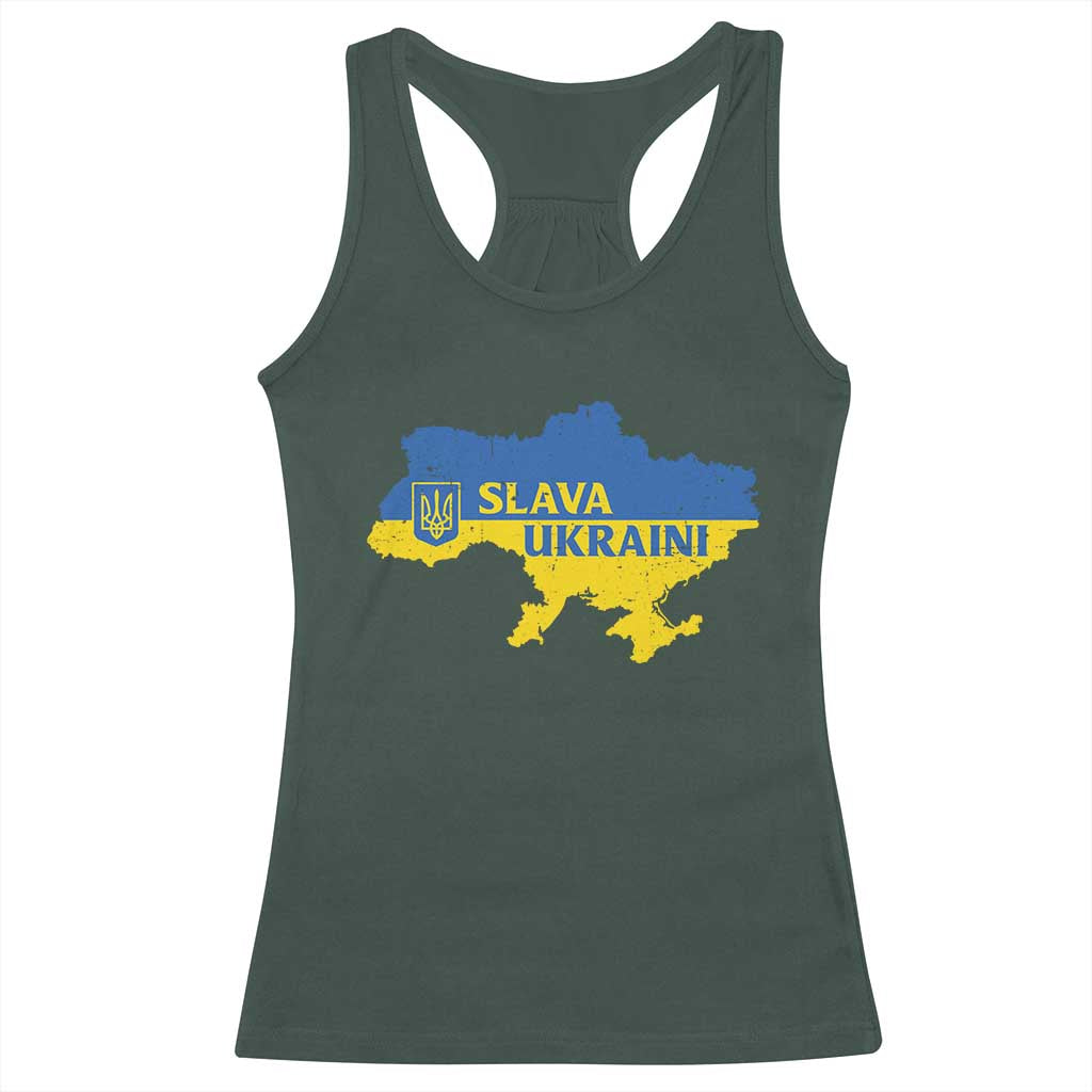Slava Ukraini Racerback Tank Top Ukrainian Ukraine Flag Pride TS10 Dark Forest Green Print Your Wear