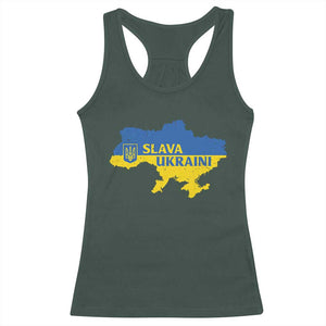 Slava Ukraini Racerback Tank Top Ukrainian Ukraine Flag Pride TS10 Dark Forest Green Print Your Wear
