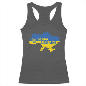 Slava Ukraini Racerback Tank Top Ukrainian Ukraine Flag Pride TS10 Dark Heather Print Your Wear