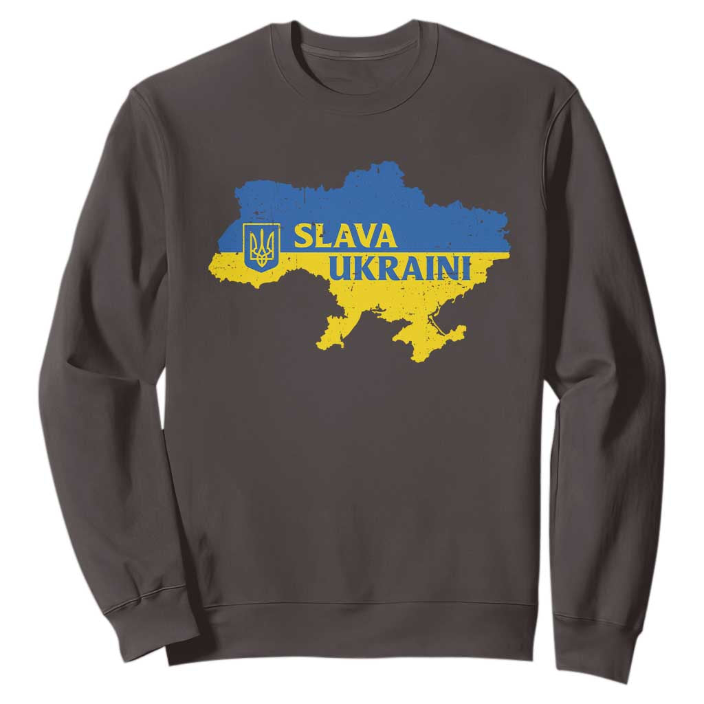 Slava Ukraini Sweatshirt Ukrainian Ukraine Flag Pride TS10 Dark Chocolate Print Your Wear