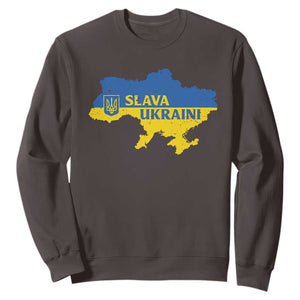 Slava Ukraini Sweatshirt Ukrainian Ukraine Flag Pride TS10 Dark Chocolate Print Your Wear