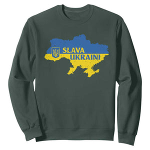 Slava Ukraini Sweatshirt Ukrainian Ukraine Flag Pride TS10 Dark Forest Green Print Your Wear