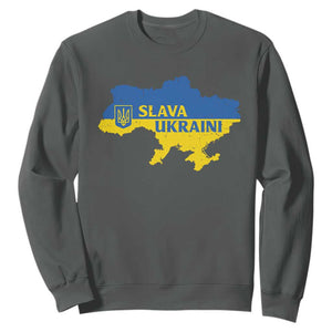 Slava Ukraini Sweatshirt Ukrainian Ukraine Flag Pride TS10 Dark Heather Print Your Wear