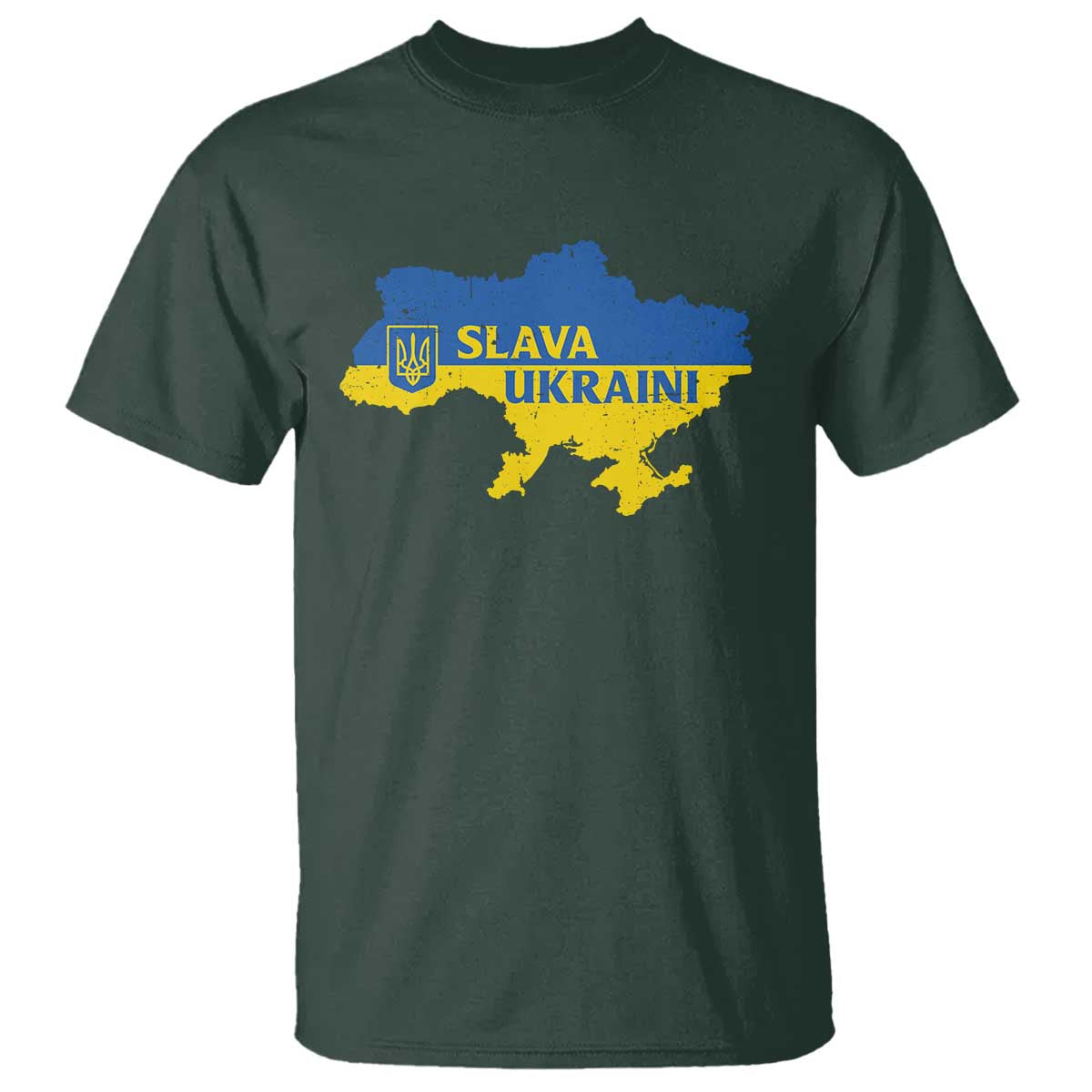 Slava Ukraini T Shirt Ukrainian Ukraine Flag Pride TS10 Dark Forest Green Print Your Wear