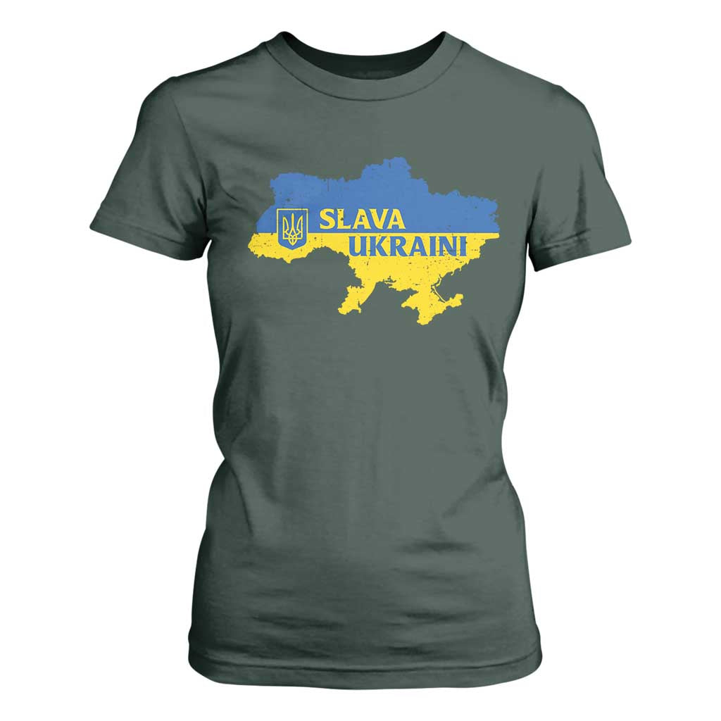 Slava Ukraini T Shirt For Women Ukrainian Ukraine Flag Pride TS10 Dark Forest Green Print Your Wear