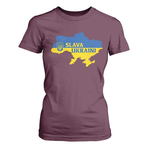 Slava Ukraini T Shirt For Women Ukrainian Ukraine Flag Pride TS10 Maroon Print Your Wear