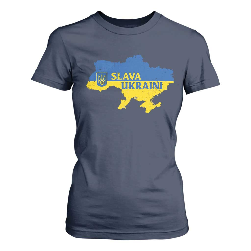Slava Ukraini T Shirt For Women Ukrainian Ukraine Flag Pride TS10 Navy Print Your Wear