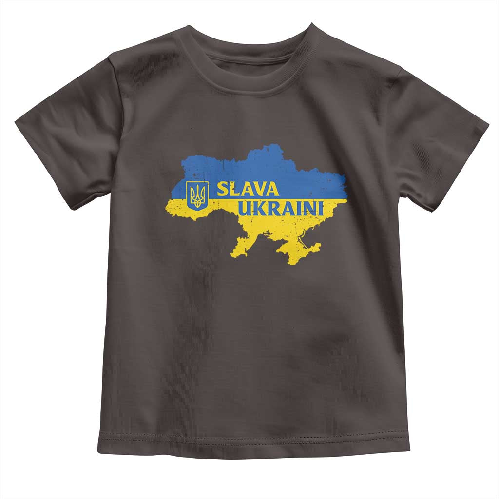 Slava Ukraini Toddler T Shirt Ukrainian Ukraine Flag Pride TS10 Dark Chocolate Print Your Wear