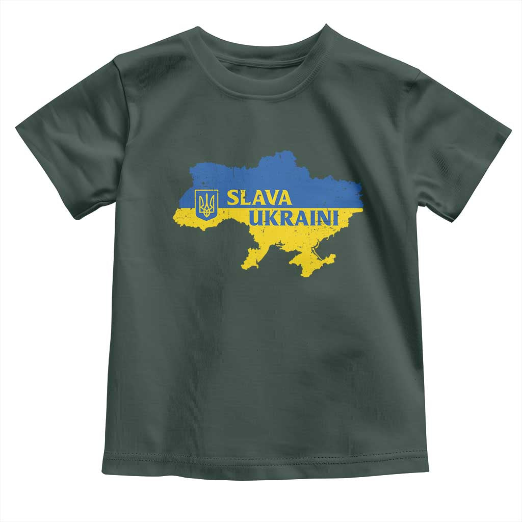 Slava Ukraini Toddler T Shirt Ukrainian Ukraine Flag Pride TS10 Dark Forest Green Print Your Wear