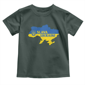Slava Ukraini Toddler T Shirt Ukrainian Ukraine Flag Pride TS10 Dark Forest Green Print Your Wear