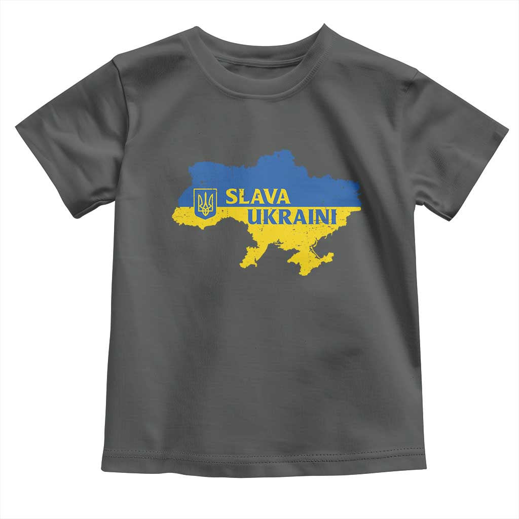Slava Ukraini Toddler T Shirt Ukrainian Ukraine Flag Pride TS10 Dark Heather Print Your Wear
