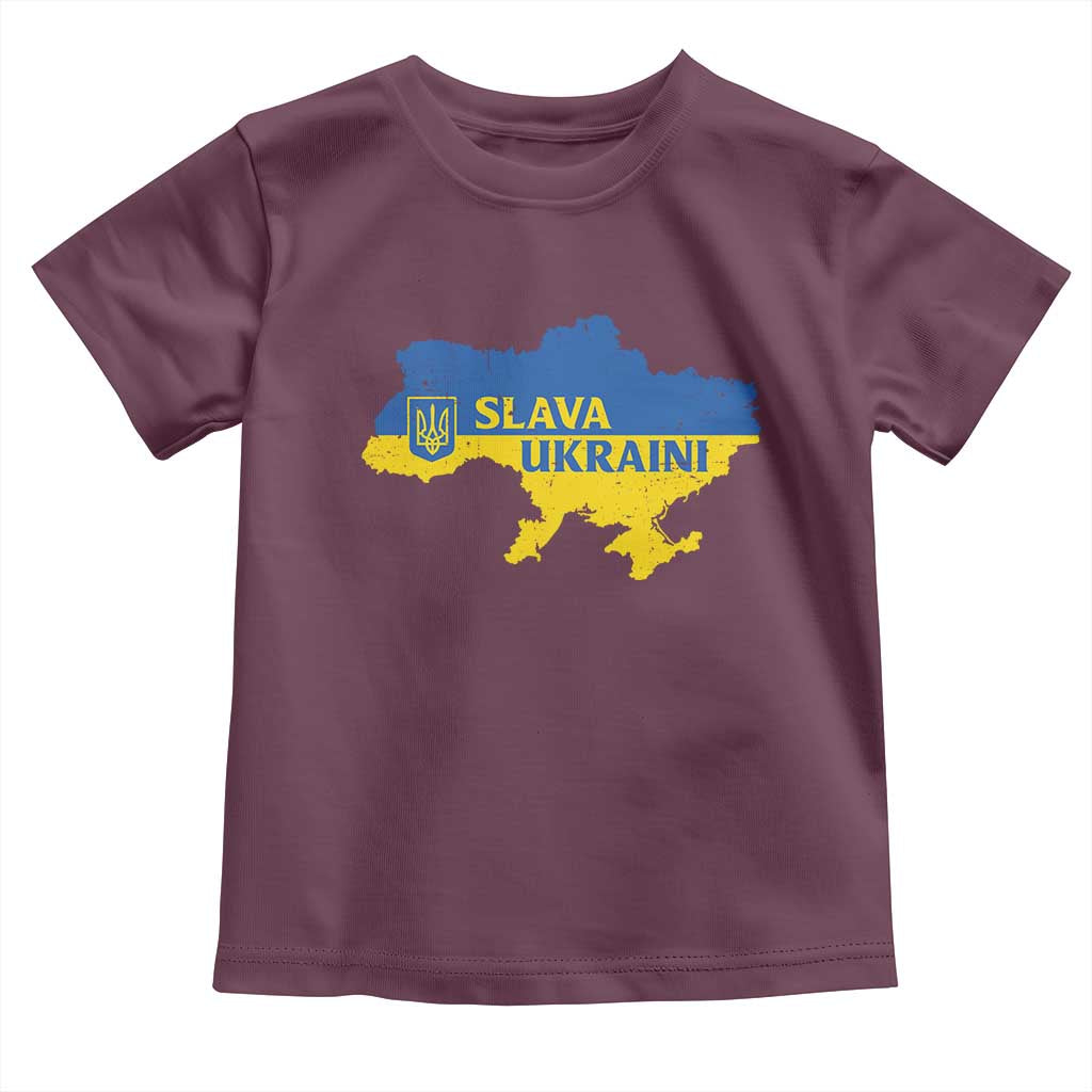 Slava Ukraini Toddler T Shirt Ukrainian Ukraine Flag Pride TS10 Maroon Print Your Wear