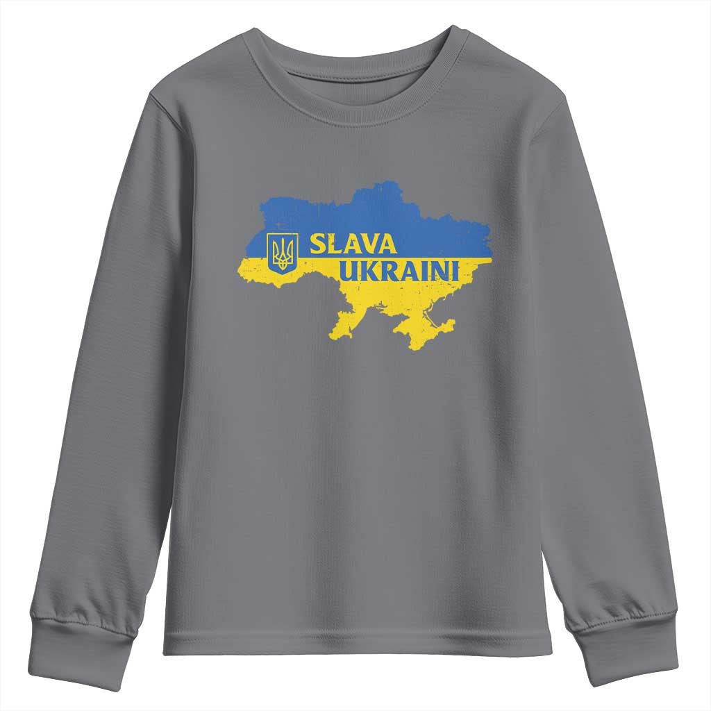 Slava Ukraini Youth Sweatshirt Ukrainian Ukraine Flag Pride TS10 Charcoal Print Your Wear