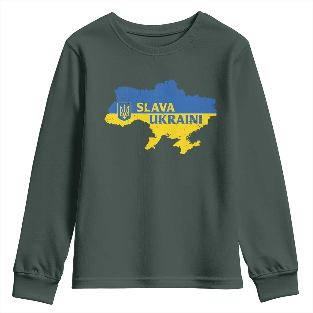 Slava Ukraini Youth Sweatshirt Ukrainian Ukraine Flag Pride TS10 Dark Forest Green Print Your Wear