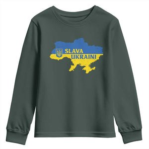 Slava Ukraini Youth Sweatshirt Ukrainian Ukraine Flag Pride TS10 Dark Forest Green Print Your Wear