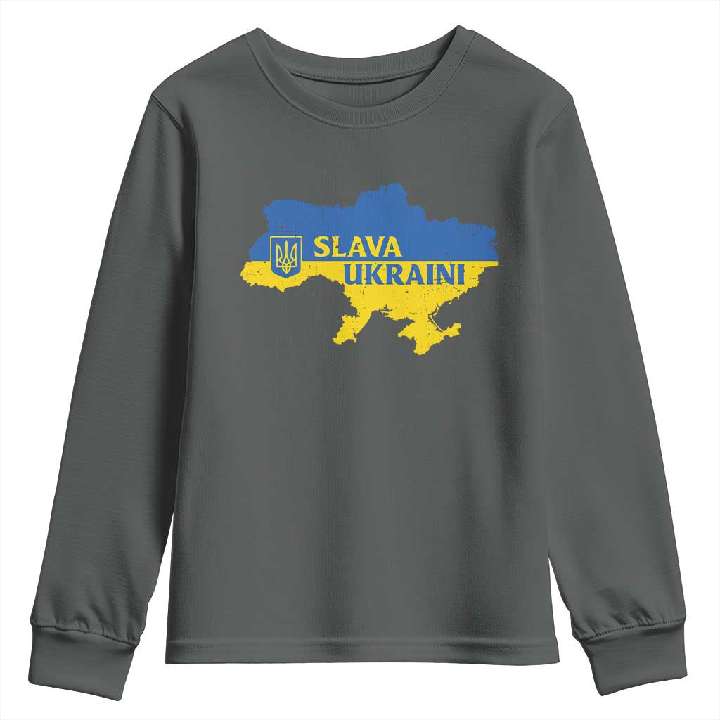 Slava Ukraini Youth Sweatshirt Ukrainian Ukraine Flag Pride TS10 Dark Heather Print Your Wear