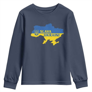 Slava Ukraini Youth Sweatshirt Ukrainian Ukraine Flag Pride TS10 Navy Print Your Wear