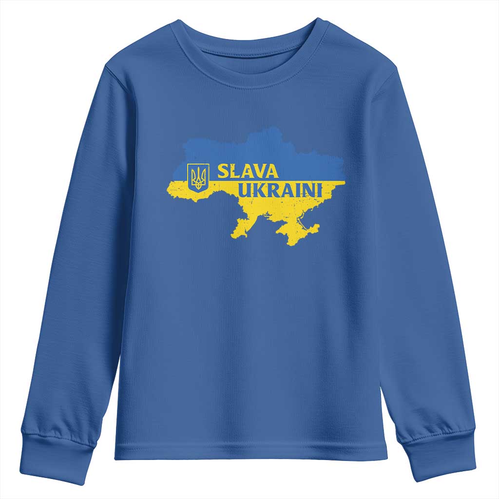 Slava Ukraini Youth Sweatshirt Ukrainian Ukraine Flag Pride TS10 Royal Blue Print Your Wear