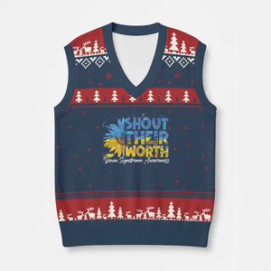 Down Syndrome Awareness Sunflower V-Neck Knit Sweater Vest Shout Their Worth TS10 Navy Red Print Your Wear