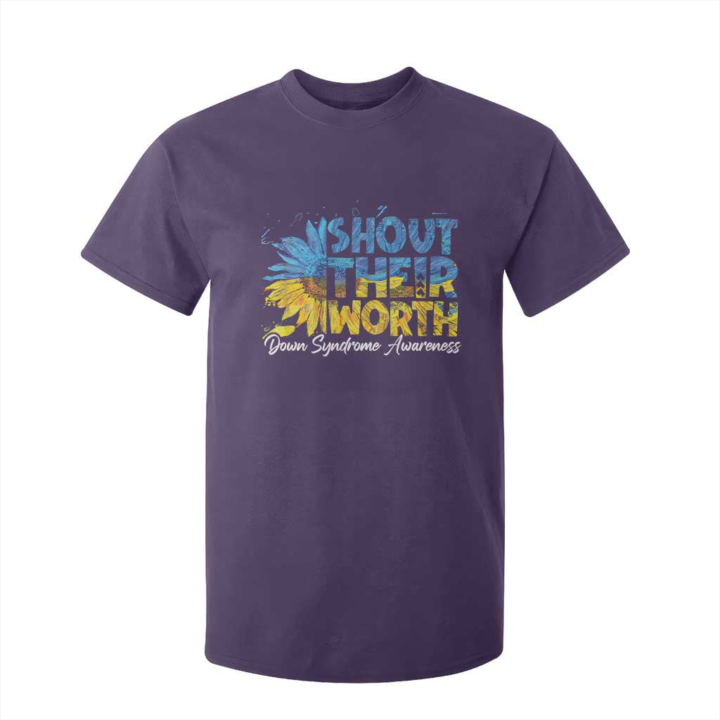 Down Syndrome Awareness Sunflower T Shirt For Kid Shout Their Worth TS10 Purple Print Your Wear