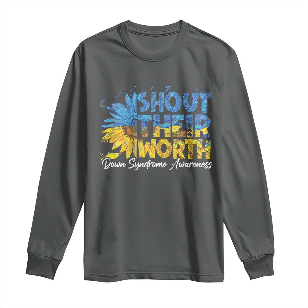 Down Syndrome Awareness Sunflower Long Sleeve Shirt Shout Their Worth TS10 Dark Heather Print Your Wear