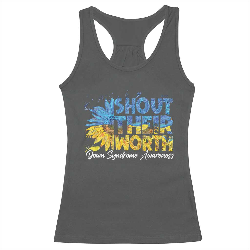 Down Syndrome Awareness Sunflower Racerback Tank Top Shout Their Worth TS10 Dark Heather Print Your Wear