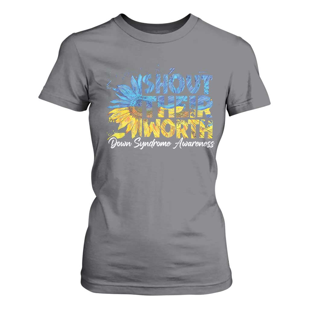 Down Syndrome Awareness Sunflower T Shirt For Women Shout Their Worth TS10 Charcoal Print Your Wear