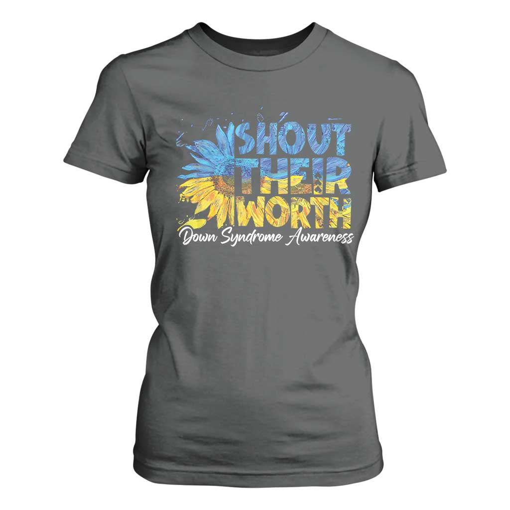 Down Syndrome Awareness Sunflower T Shirt For Women Shout Their Worth TS10 Dark Heather Print Your Wear