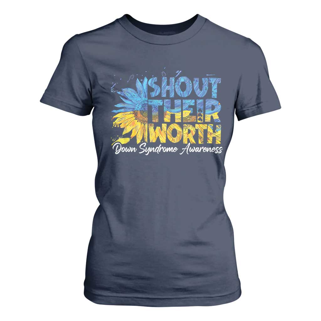 Down Syndrome Awareness Sunflower T Shirt For Women Shout Their Worth TS10 Navy Print Your Wear