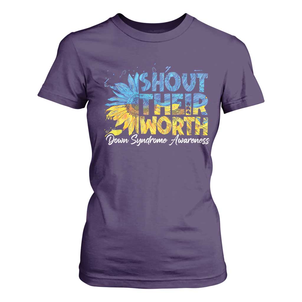 Down Syndrome Awareness Sunflower T Shirt For Women Shout Their Worth TS10 Purple Print Your Wear