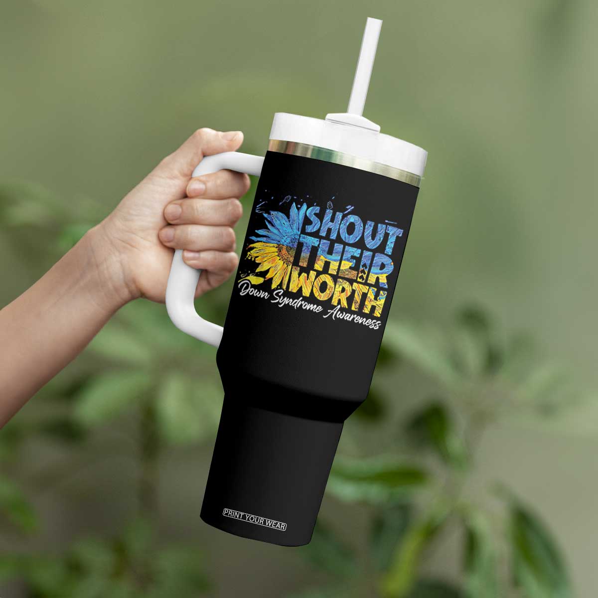 Down Syndrome Awareness Sunflower Tumbler With Handle Shout Their Worth TS10 Print Your Wear