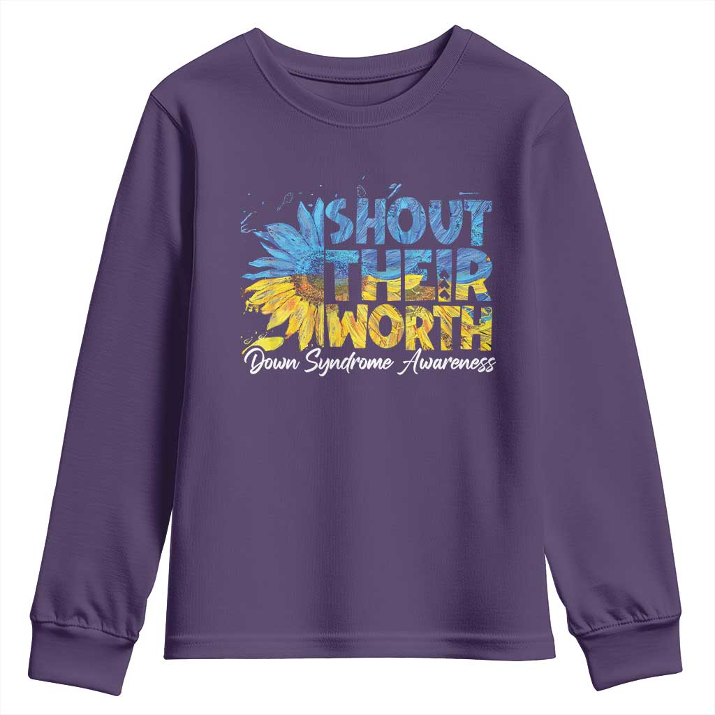 Down Syndrome Awareness Sunflower Youth Sweatshirt Shout Their Worth TS10 Purple Print Your Wear