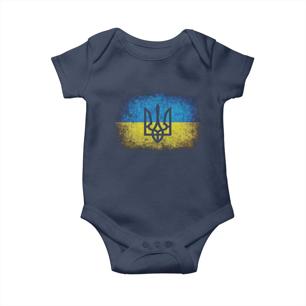 Vintage Ukraine Ukrainian Flag Baby Onesie Ukrainians Gifts TS10 Navy Print Your Wear