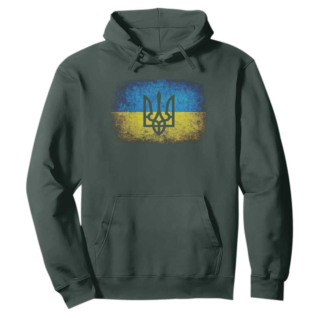 Vintage Ukraine Ukrainian Flag Hoodie Ukrainians Gifts TS10 Dark Forest Green Print Your Wear