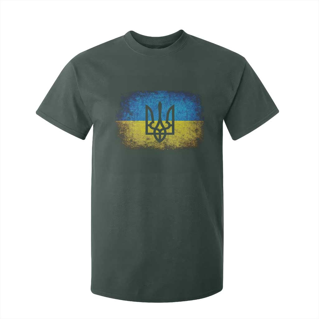Vintage Ukraine Ukrainian Flag T Shirt For Kid Ukrainians Gifts TS10 Dark Forest Green Print Your Wear