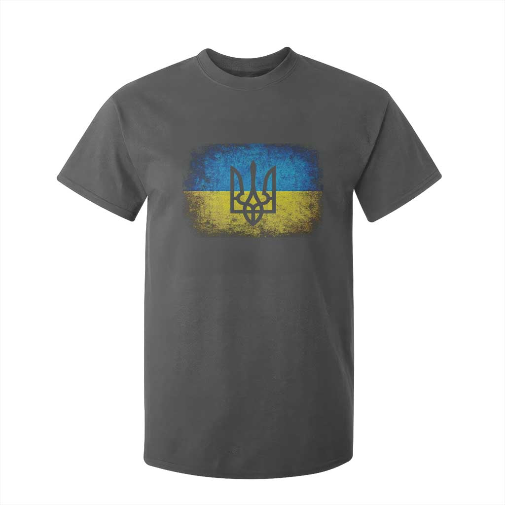 Vintage Ukraine Ukrainian Flag T Shirt For Kid Ukrainians Gifts TS10 Dark Heather Print Your Wear