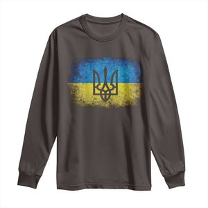 Vintage Ukraine Ukrainian Flag Long Sleeve Shirt Ukrainians Gifts TS10 Dark Chocolate Print Your Wear