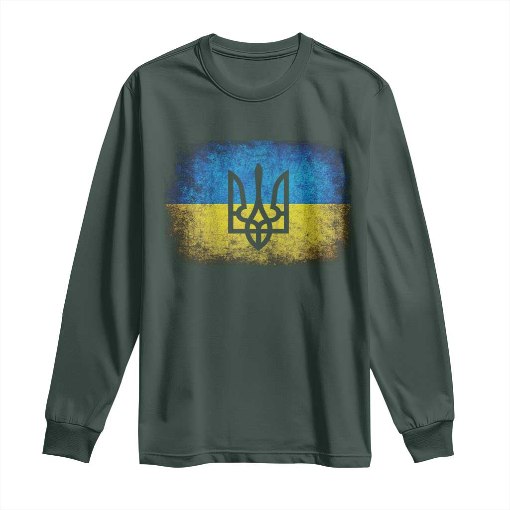 Vintage Ukraine Ukrainian Flag Long Sleeve Shirt Ukrainians Gifts TS10 Dark Forest Green Print Your Wear