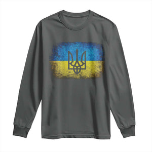 Vintage Ukraine Ukrainian Flag Long Sleeve Shirt Ukrainians Gifts TS10 Dark Heather Print Your Wear