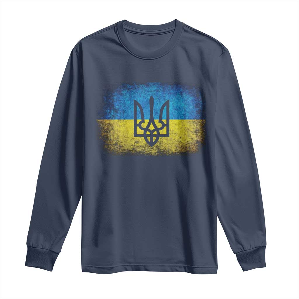 Vintage Ukraine Ukrainian Flag Long Sleeve Shirt Ukrainians Gifts TS10 Navy Print Your Wear