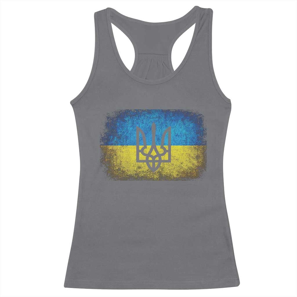 Vintage Ukraine Ukrainian Flag Racerback Tank Top Ukrainians Gifts TS10 Charcoal Print Your Wear
