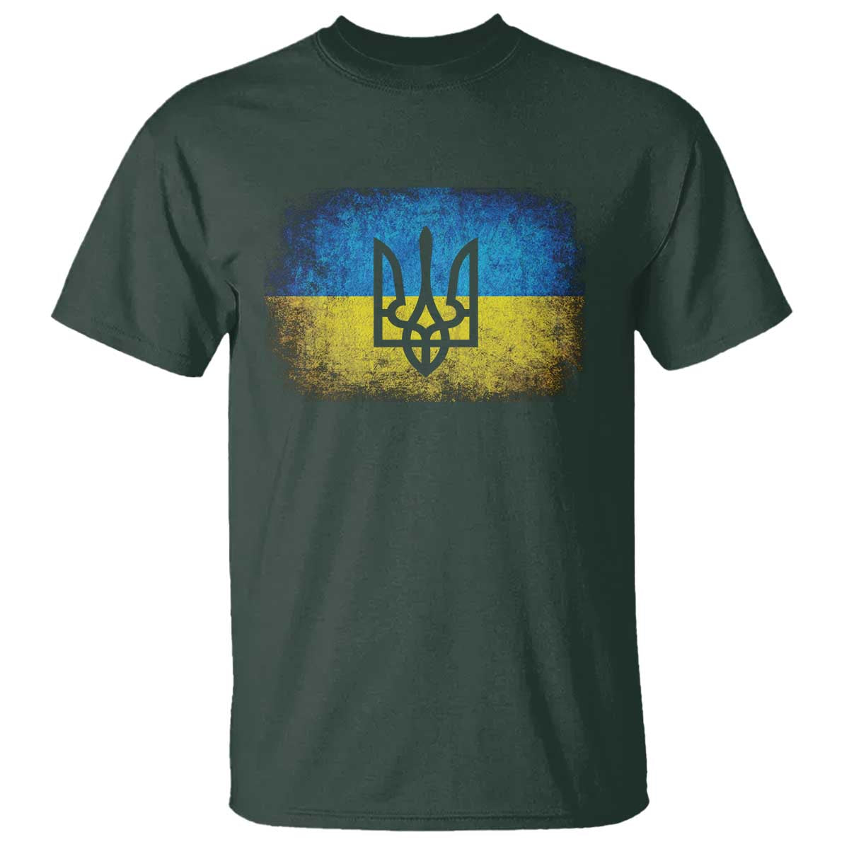 Vintage Ukraine Flag T Shirt Tryzub Symbol Ukrainian Patriotic Gift TS10 Dark Forest Green Print Your Wear