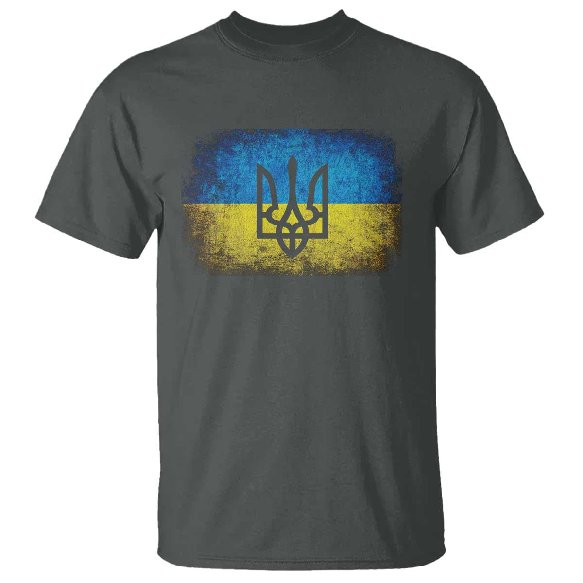Vintage Ukraine Flag T Shirt Tryzub Symbol Ukrainian Patriotic Gift TS10 Dark Heather Print Your Wear