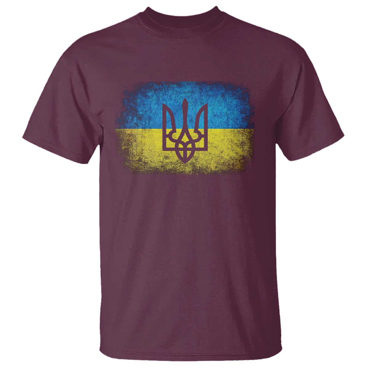 Vintage Ukraine Flag T Shirt Tryzub Symbol Ukrainian Patriotic Gift TS10 Maroon Print Your Wear