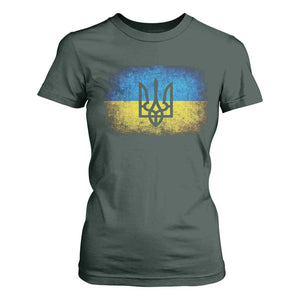 Vintage Ukraine Ukrainian Flag T Shirt For Women Ukrainians Gifts TS10 Dark Forest Green Print Your Wear